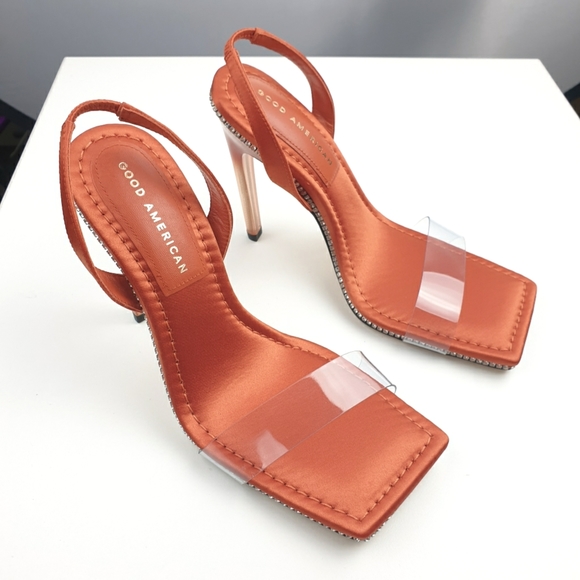 Good American crystal crush lucite   stiletto satin vinyl strap sandals 7.5 - Picture 7 of 14